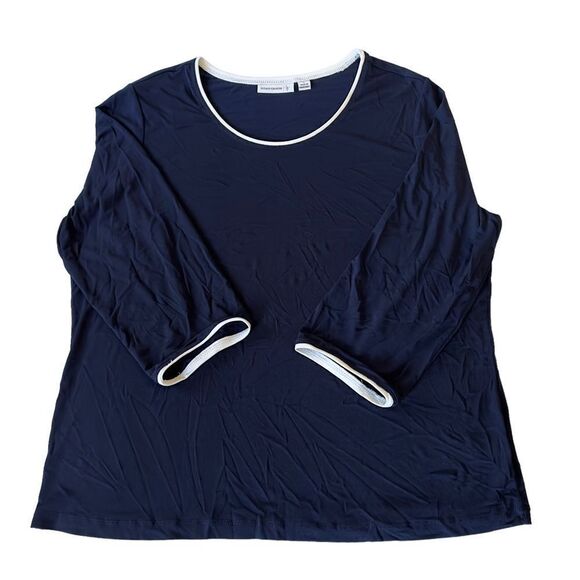 Susan Graver Navy White Trimming Jersey Long Sleeve Top LARGE - Picture 4 of 10